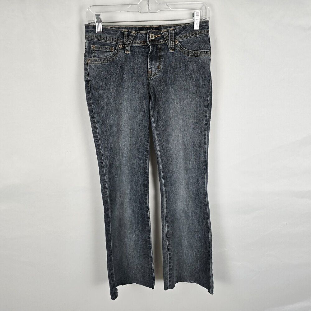 Angels Jeans Juniors 3 Blue Flare Raw Hem Ankle Embordered Sequin Bejeweled